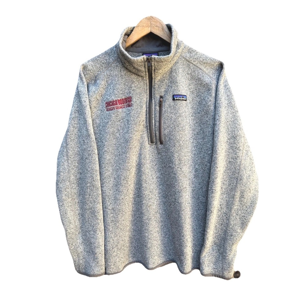 Patagonia Better Sweater Men's XL Gray Knit Chicago Booth Logo Mock Neck 1/4-Zip